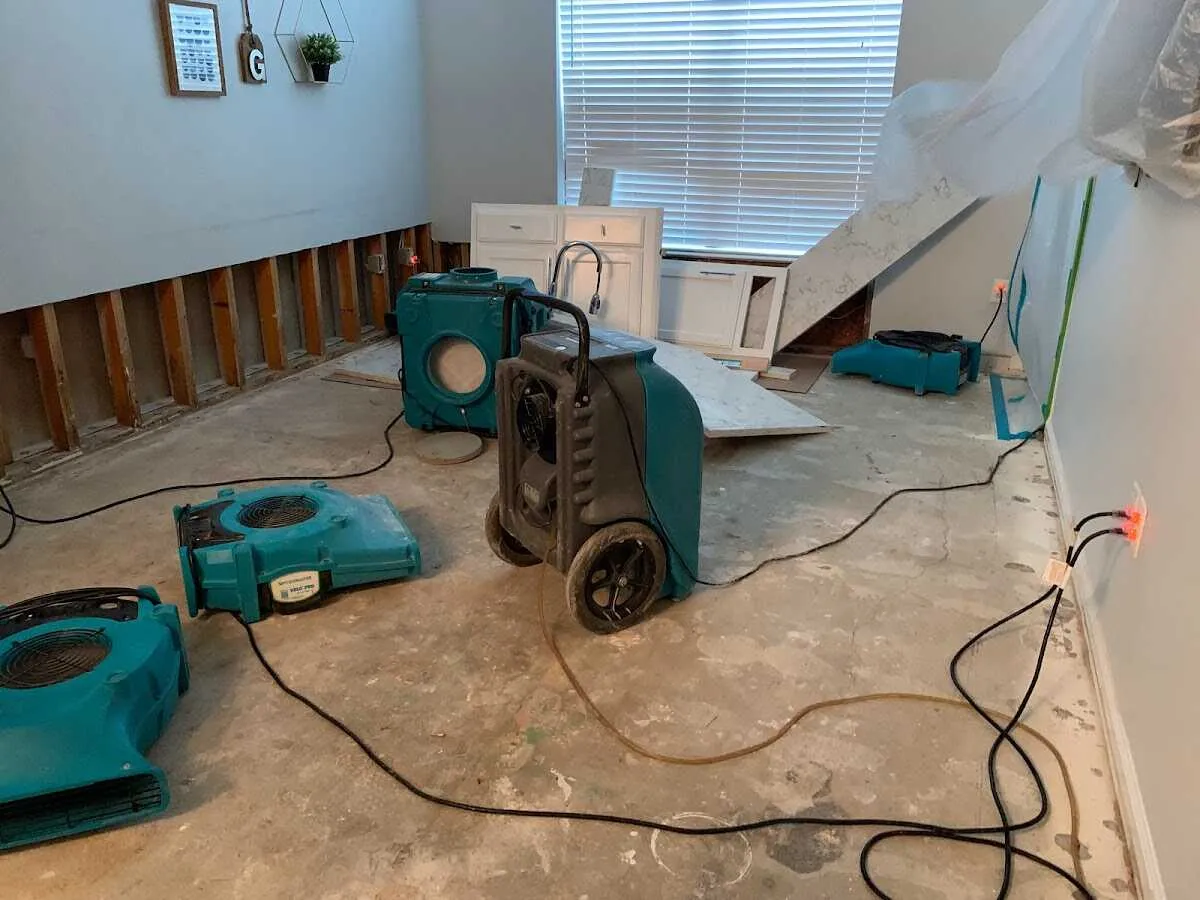 Dehumidifier in flood-cut room for Water Damage Restoration in Glenolden